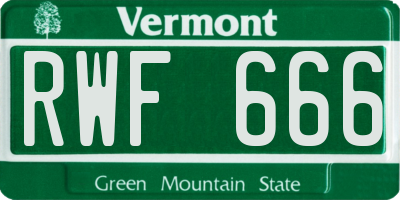 VT license plate RWF666