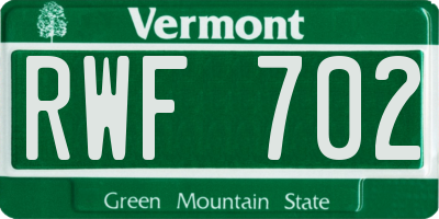 VT license plate RWF702