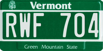 VT license plate RWF704
