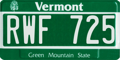 VT license plate RWF725