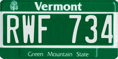VT license plate RWF734