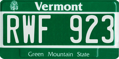 VT license plate RWF923
