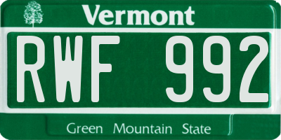 VT license plate RWF992