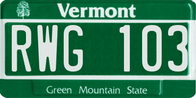 VT license plate RWG103