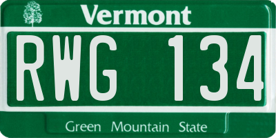 VT license plate RWG134