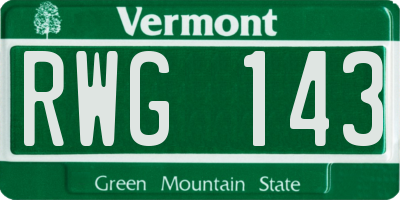 VT license plate RWG143