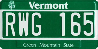 VT license plate RWG165