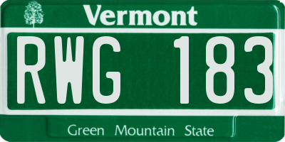 VT license plate RWG183