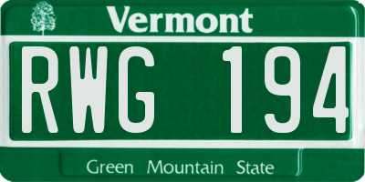 VT license plate RWG194
