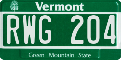 VT license plate RWG204
