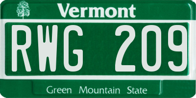VT license plate RWG209