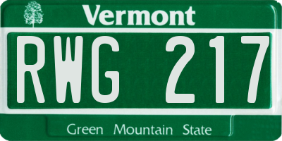VT license plate RWG217