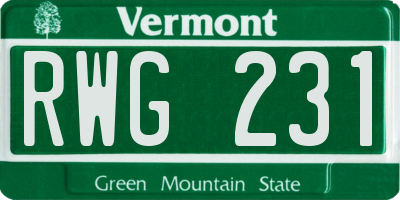 VT license plate RWG231