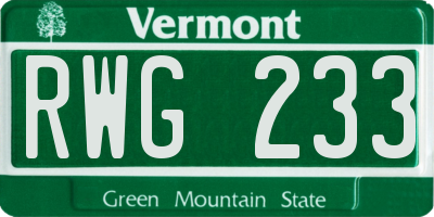VT license plate RWG233