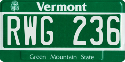 VT license plate RWG236