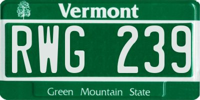 VT license plate RWG239