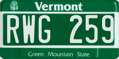 VT license plate RWG259