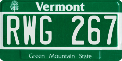 VT license plate RWG267