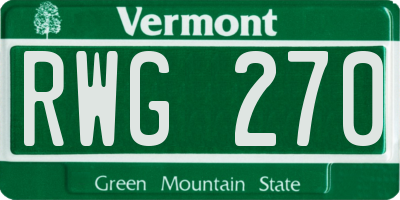 VT license plate RWG270