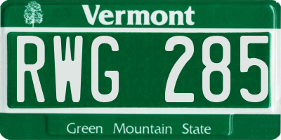 VT license plate RWG285