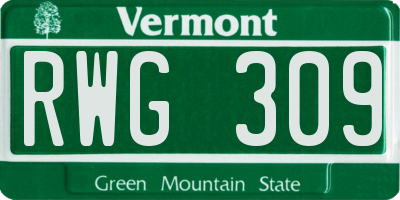 VT license plate RWG309