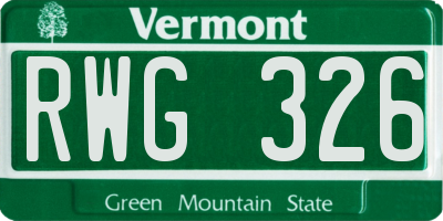 VT license plate RWG326