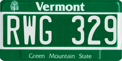 VT license plate RWG329