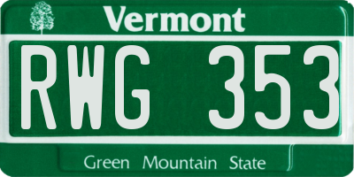 VT license plate RWG353