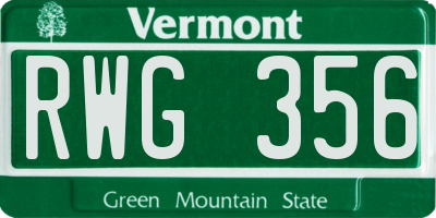VT license plate RWG356