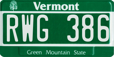 VT license plate RWG386