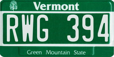 VT license plate RWG394