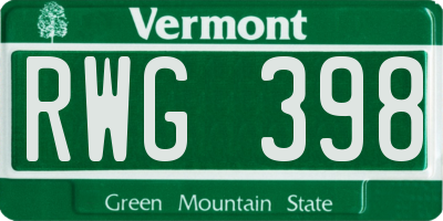 VT license plate RWG398