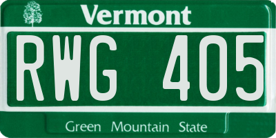 VT license plate RWG405