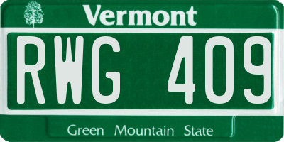 VT license plate RWG409