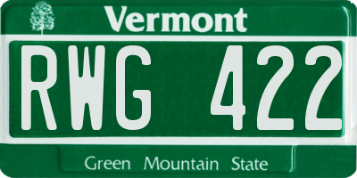 VT license plate RWG422