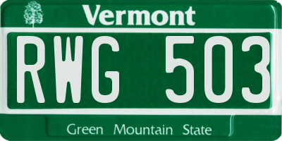 VT license plate RWG503