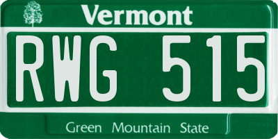 VT license plate RWG515