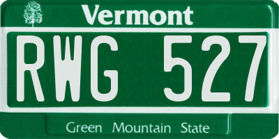 VT license plate RWG527