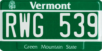 VT license plate RWG539