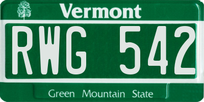 VT license plate RWG542