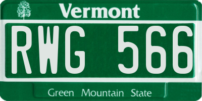 VT license plate RWG566