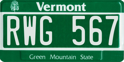 VT license plate RWG567