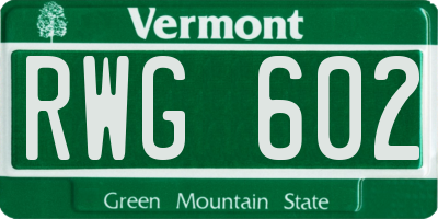 VT license plate RWG602