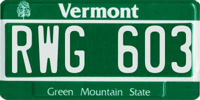 VT license plate RWG603