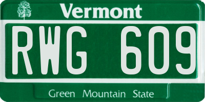 VT license plate RWG609