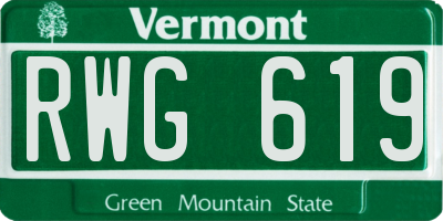 VT license plate RWG619