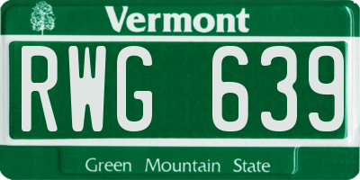 VT license plate RWG639