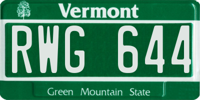 VT license plate RWG644
