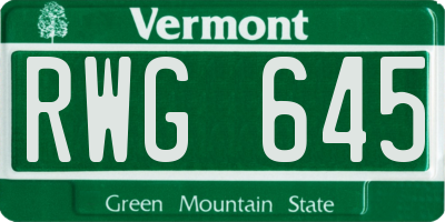VT license plate RWG645