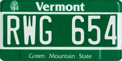 VT license plate RWG654